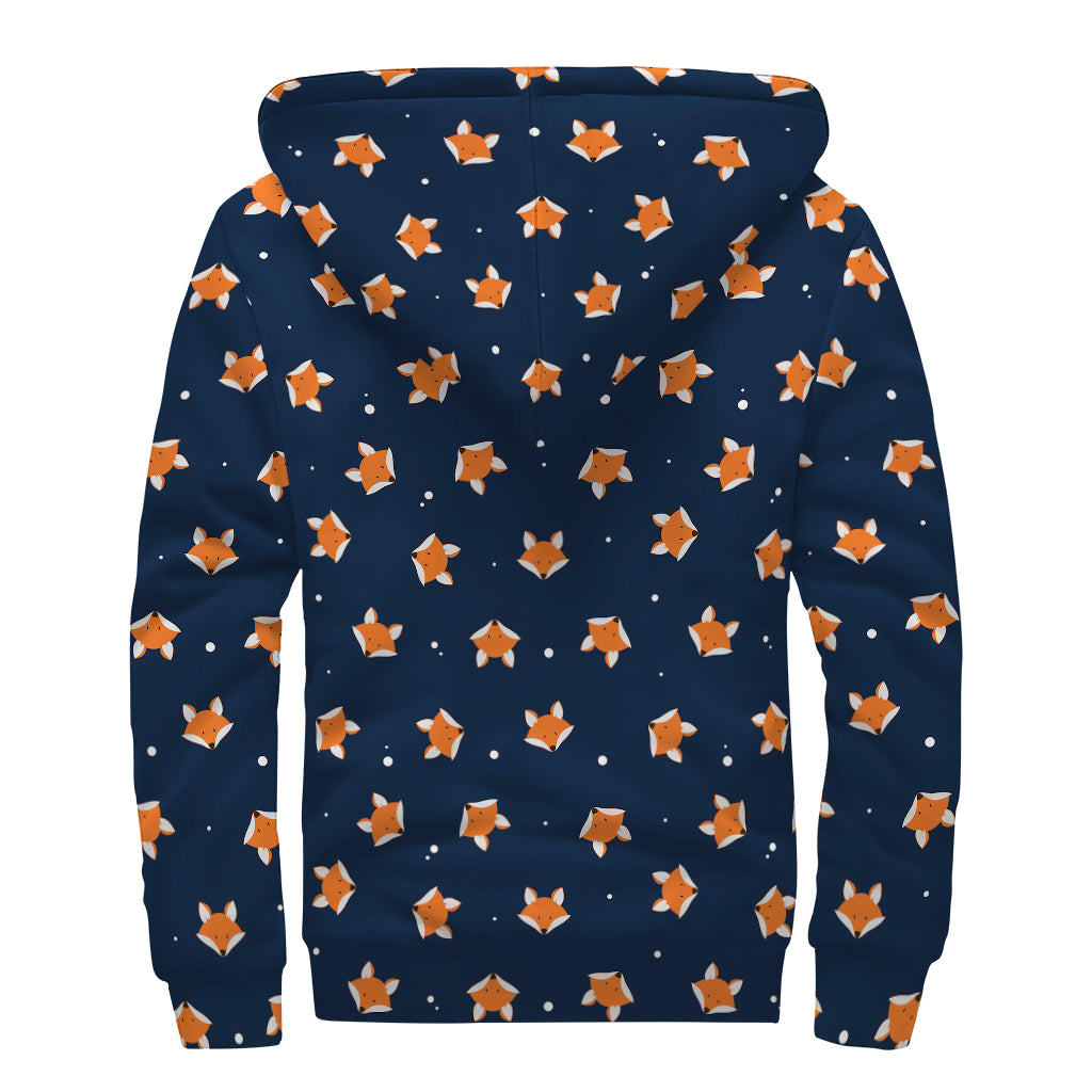Orange Fox Pattern Print Sherpa Lined Zip Up Hoodie