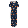 Orange Fox Pattern Print Short Sleeve Long Nightdress