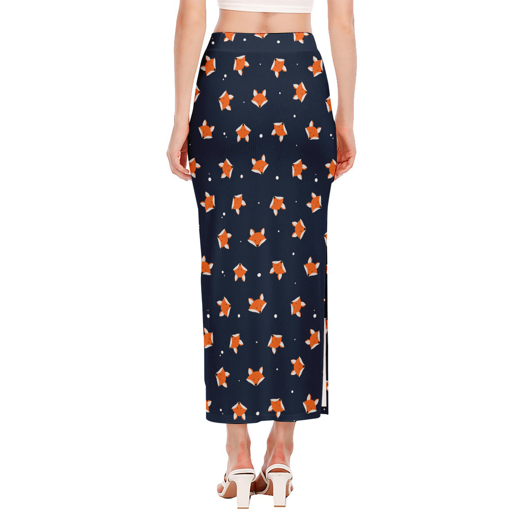 Orange Fox Pattern Print Side Slit Maxi Skirt