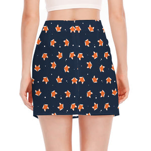 Orange Fox Pattern Print Side Slit Mini Skirt