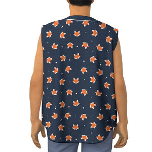 Orange Fox Pattern Print Sleeveless Baseball Jersey