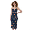 Orange Fox Pattern Print Slim Fit Midi Cami Dress