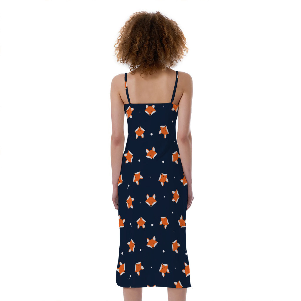 Orange Fox Pattern Print Slim Fit Midi Cami Dress