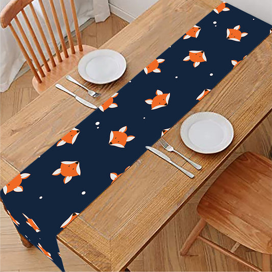 Orange Fox Pattern Print Table Runner