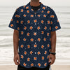 Orange Fox Pattern Print Textured Short Sleeve Shirt