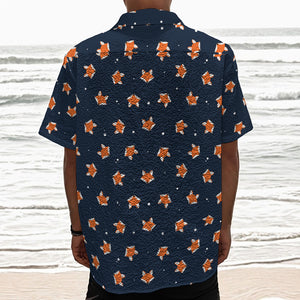 Orange Fox Pattern Print Textured Short Sleeve Shirt