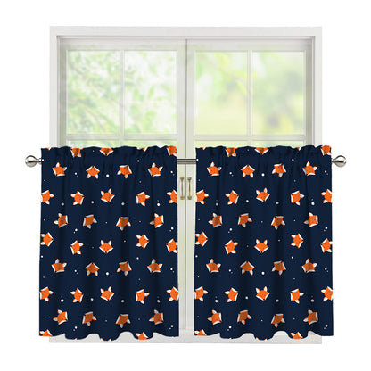 Orange Fox Pattern Print Tier Curtains