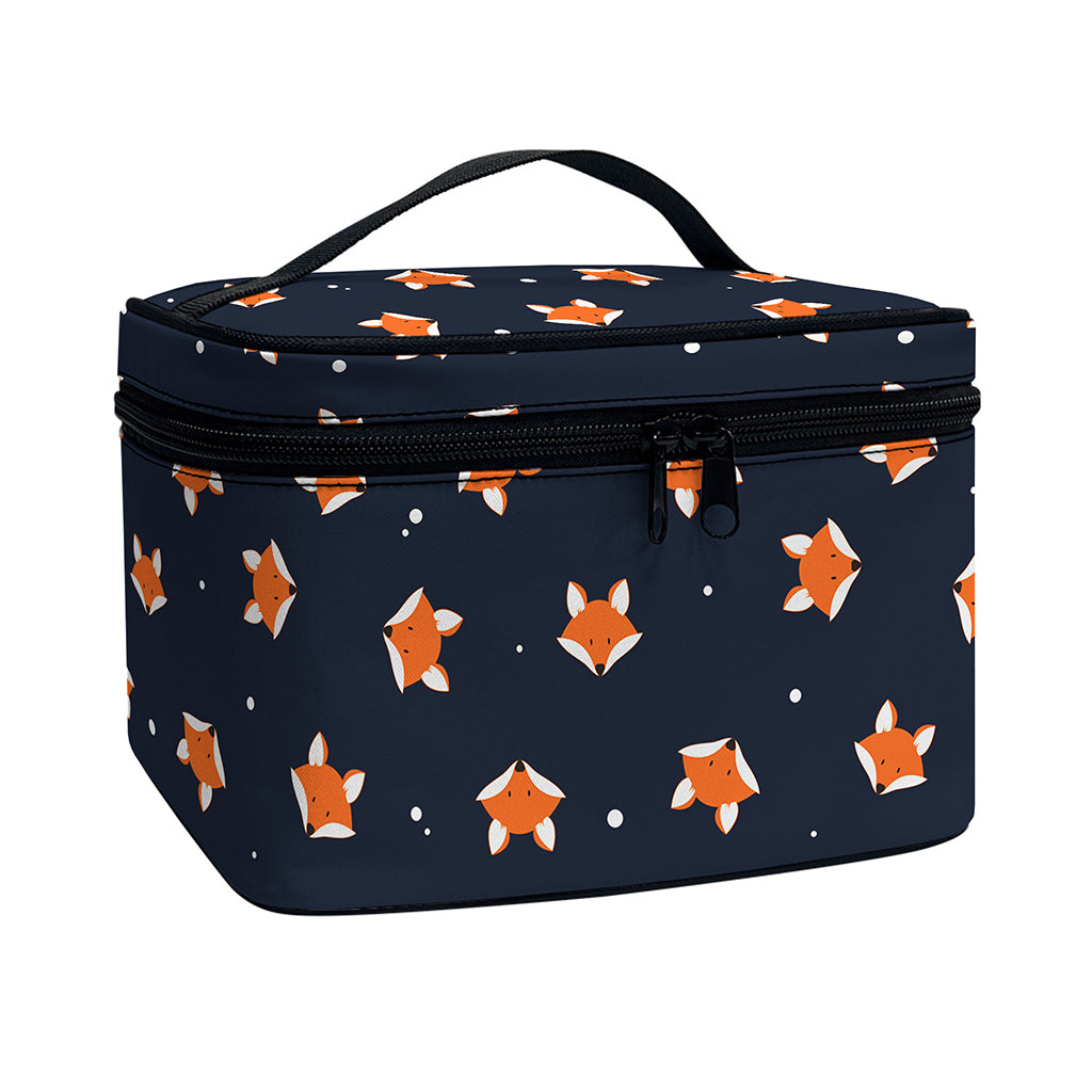 Orange Fox Pattern Print Travel Makeup Bag