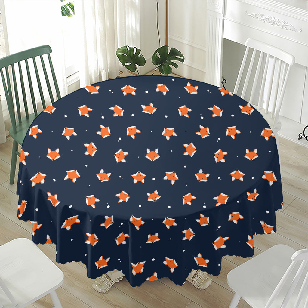 Orange Fox Pattern Print Waterproof Round Tablecloth
