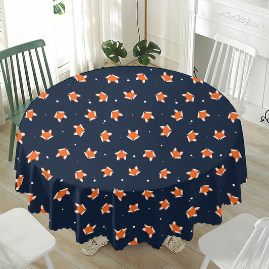 Orange Fox Pattern Print Waterproof Round Tablecloth