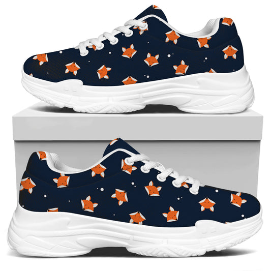 Orange Fox Pattern Print White Chunky Shoes
