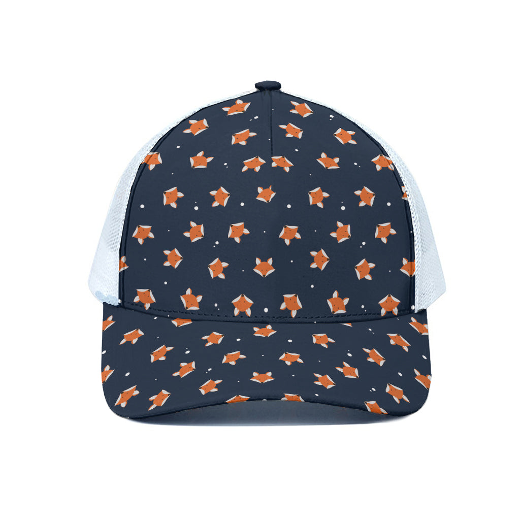 Orange Fox Pattern Print White Mesh Trucker Cap