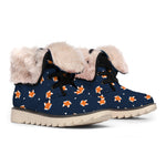 Orange Fox Pattern Print Winter Boots