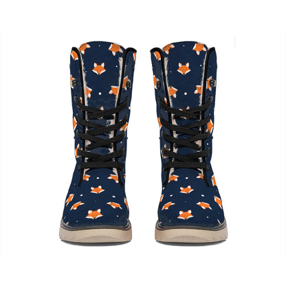 Orange Fox Pattern Print Winter Boots