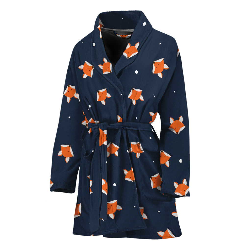 Orange Fox Pattern Print Women's Bathrobe