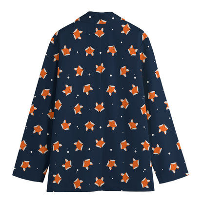 Orange Fox Pattern Print Women's Blazer