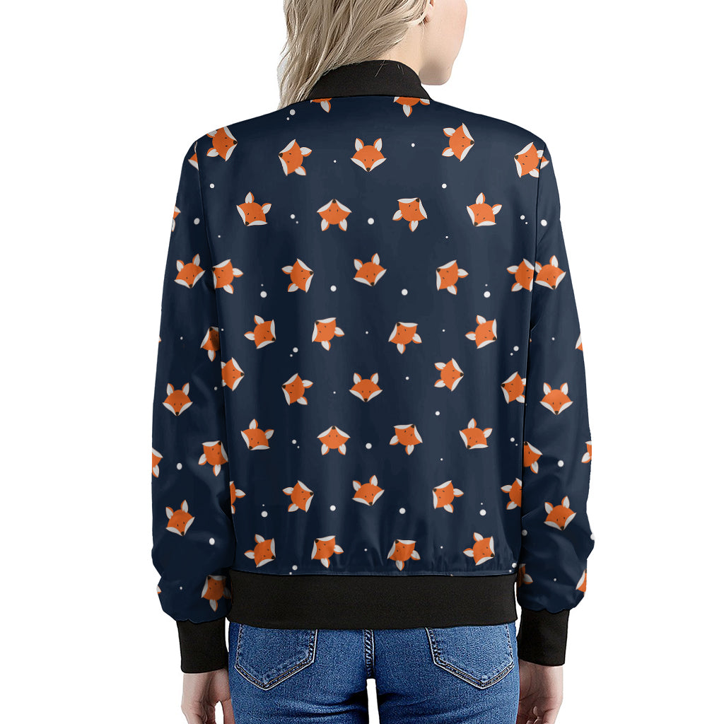 Orange Fox Pattern Print Women's Bomber Jacket
