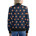 Orange Fox Pattern Print Women's Bomber Jacket