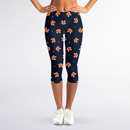 Orange Fox Pattern Print Women's Capri Leggings