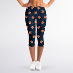 Orange Fox Pattern Print Women's Capri Leggings