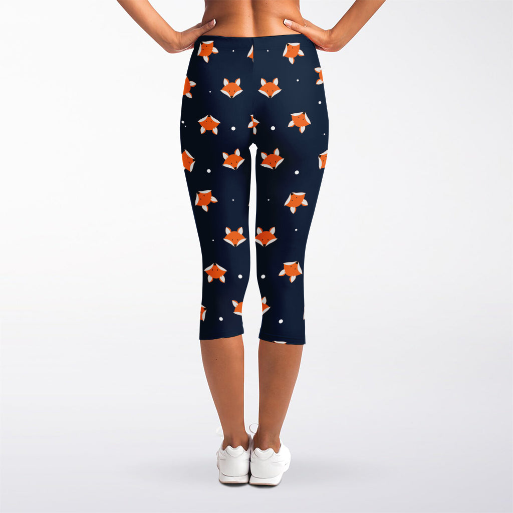 Orange Fox Pattern Print Women's Capri Leggings