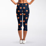 Orange Fox Pattern Print Women's Capri Leggings