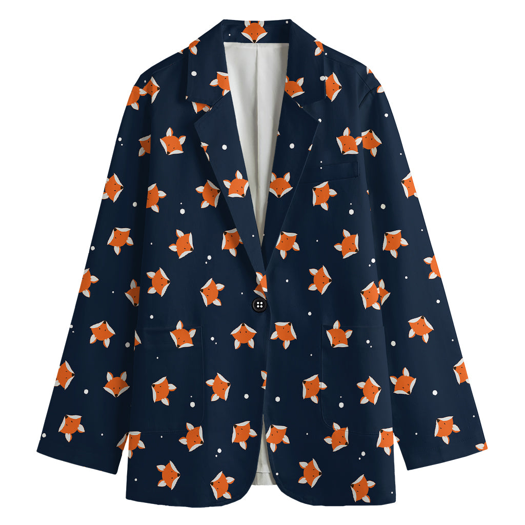 Orange Fox Pattern Print Women's Cotton Blazer