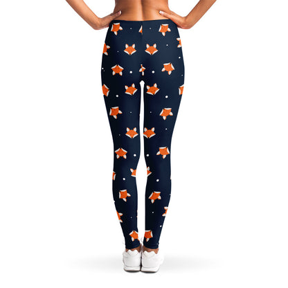 Orange Fox Pattern Print Women's Leggings