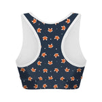 Orange Fox Pattern Print Women's Sports Bra