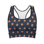 Orange Fox Pattern Print Women's Sports Bra