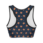 Orange Fox Pattern Print Women's Sports Bra