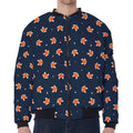 Orange Fox Pattern Print Zip Sleeve Bomber Jacket