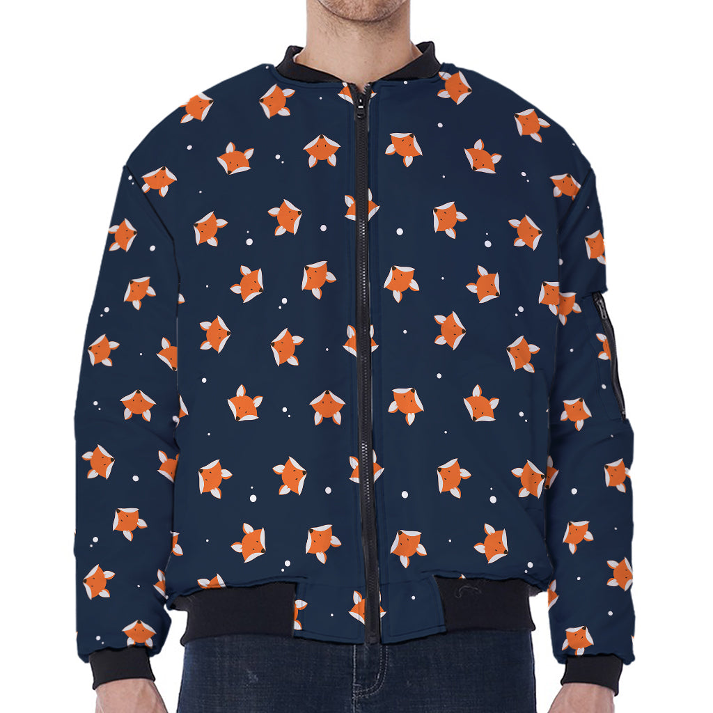 Orange Fox Pattern Print Zip Sleeve Bomber Jacket