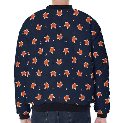 Orange Fox Pattern Print Zip Sleeve Bomber Jacket