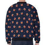 Orange Fox Pattern Print Zip Sleeve Bomber Jacket