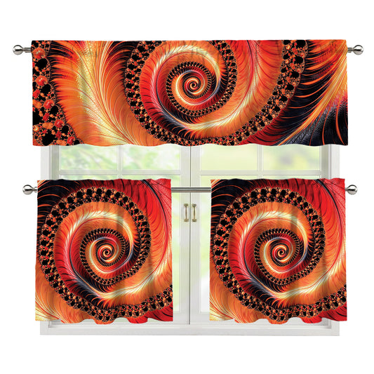 Orange Fractal Print 3 Piece Kitchen Curtains