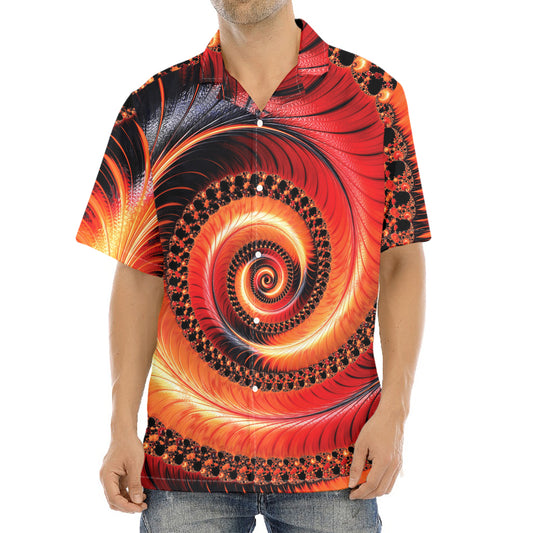 Orange Fractal Print Aloha Shirt