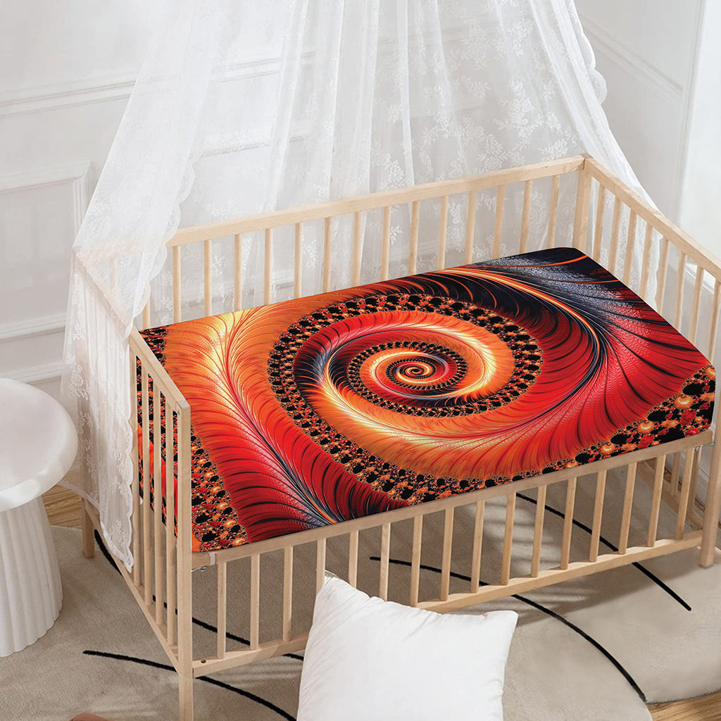 Orange Fractal Print Baby Crib Sheet
