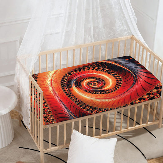 Orange Fractal Print Baby Crib Sheet