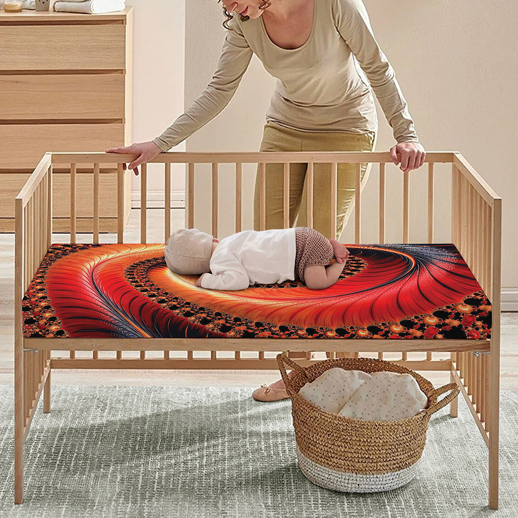 Orange Fractal Print Baby Crib Sheet