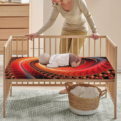 Orange Fractal Print Baby Crib Sheet