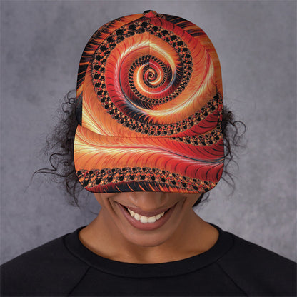 Orange Fractal Print Baseball Cap