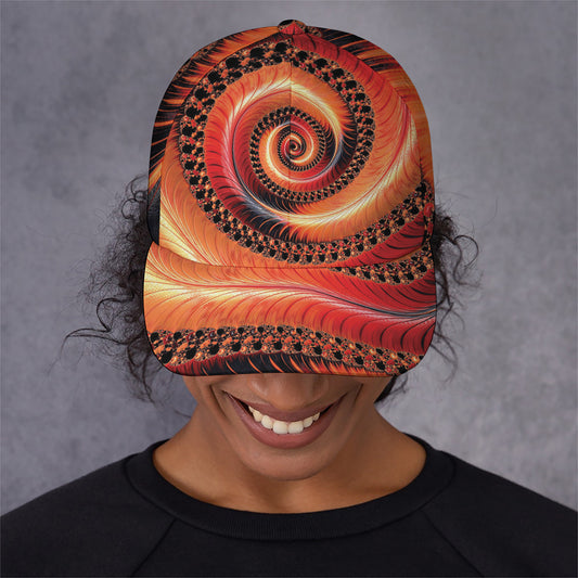 Orange Fractal Print Baseball Cap