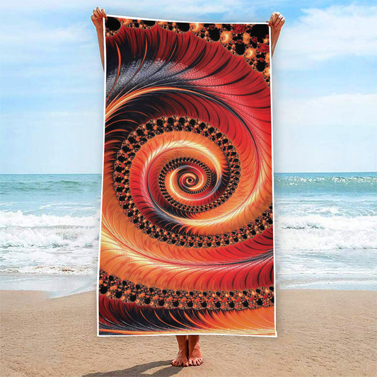 Orange Fractal Print Beach Towel