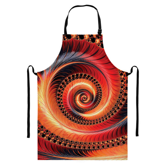 Orange Fractal Print Bib Apron With Pocket