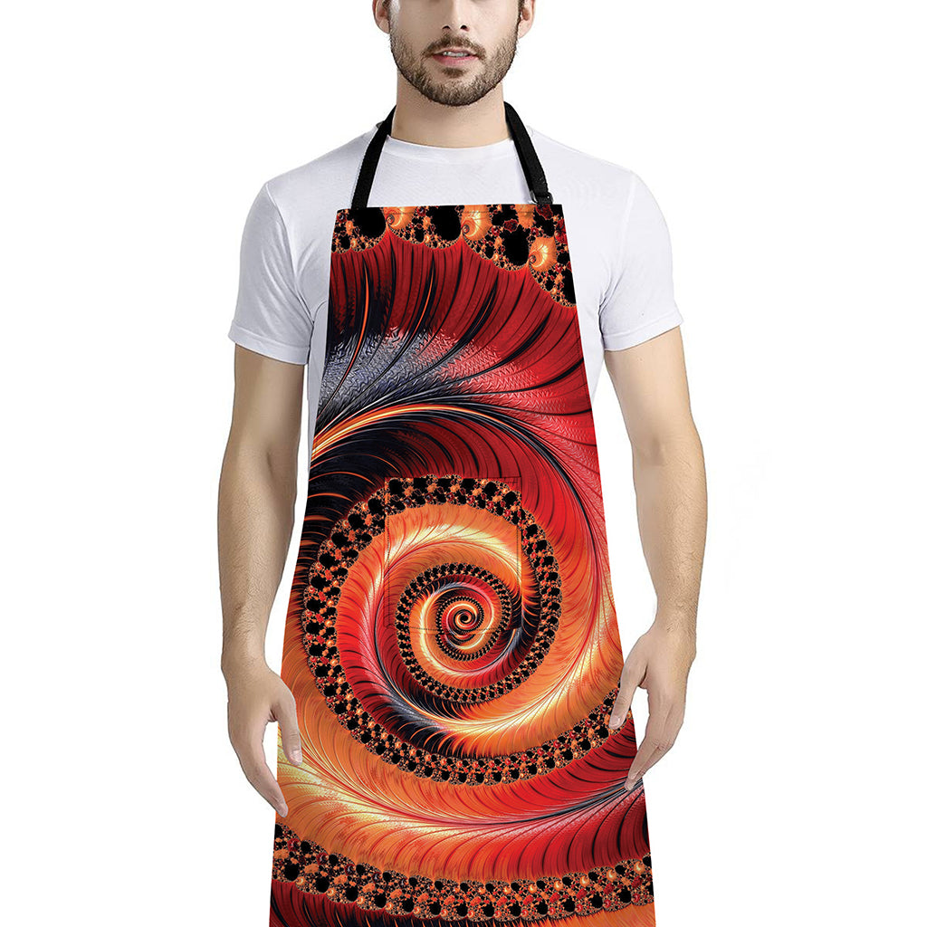 Orange Fractal Print Bib Apron With Pocket