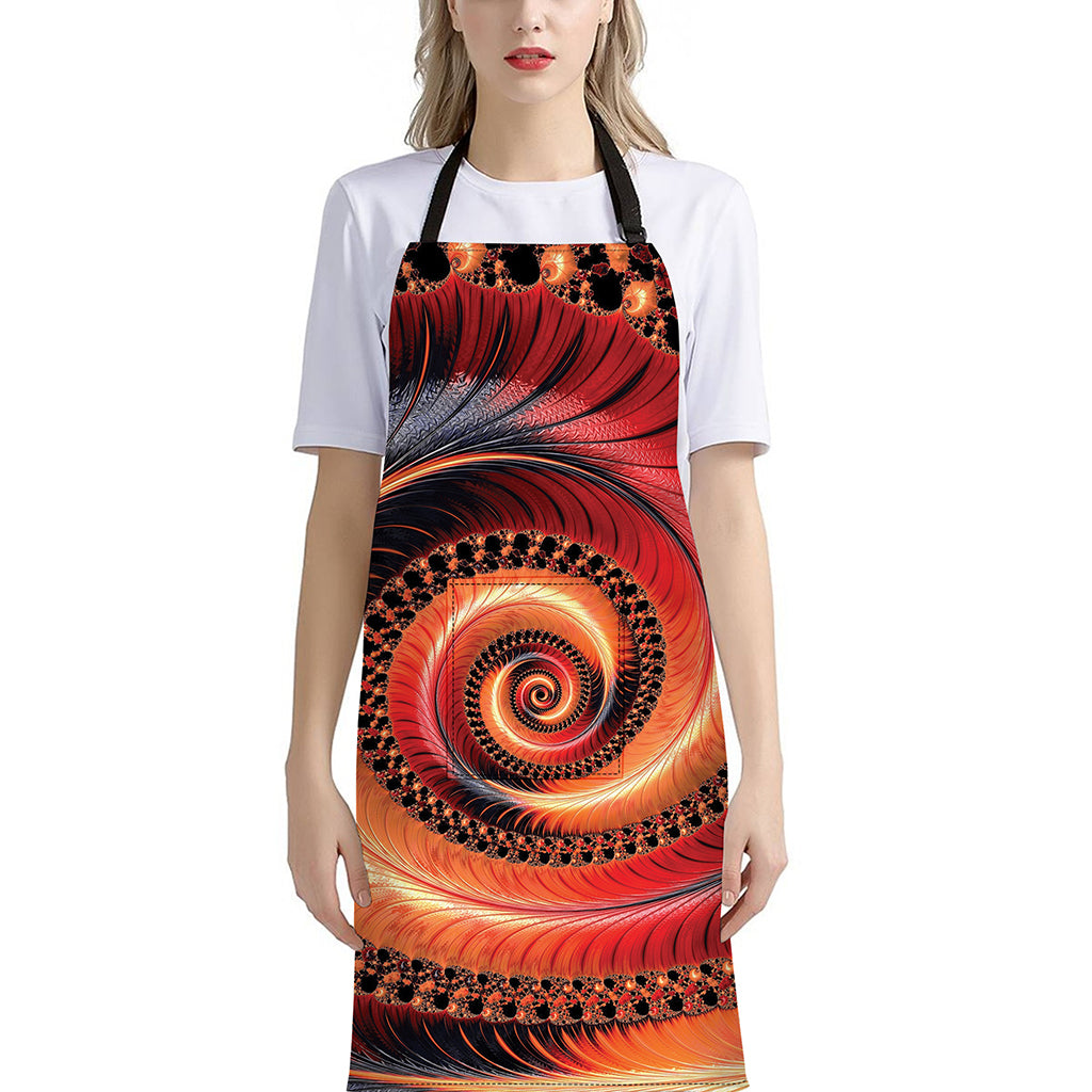 Orange Fractal Print Bib Apron With Pocket