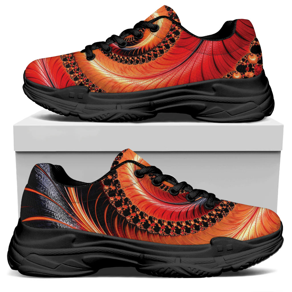 Orange Fractal Print Black Chunky Shoes