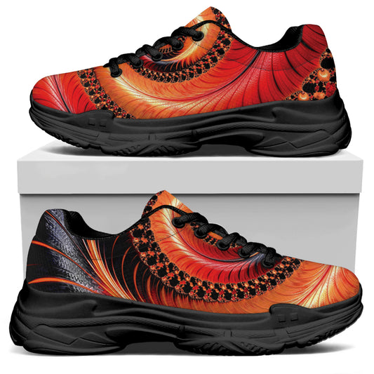 Orange Fractal Print Black Chunky Shoes