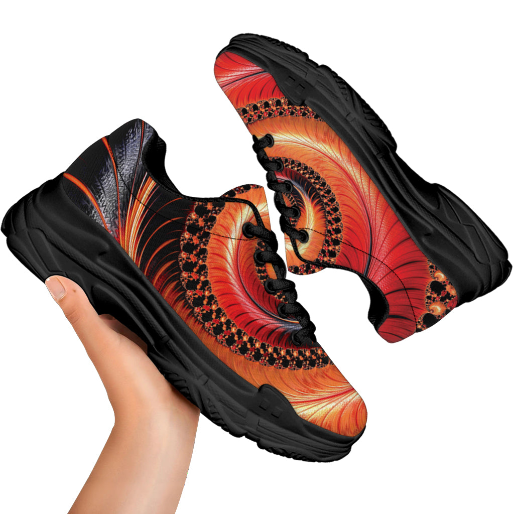 Orange Fractal Print Black Chunky Shoes